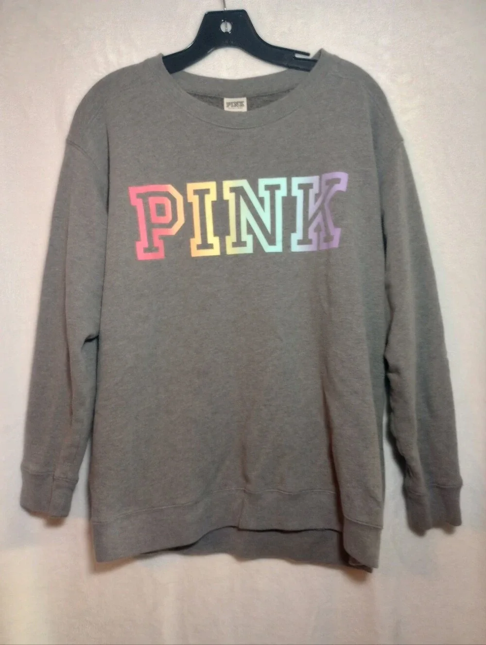 Victoria's Secret  Pink Ombre Rainbow Campus Pullover Crew Neck Varsity Sweater